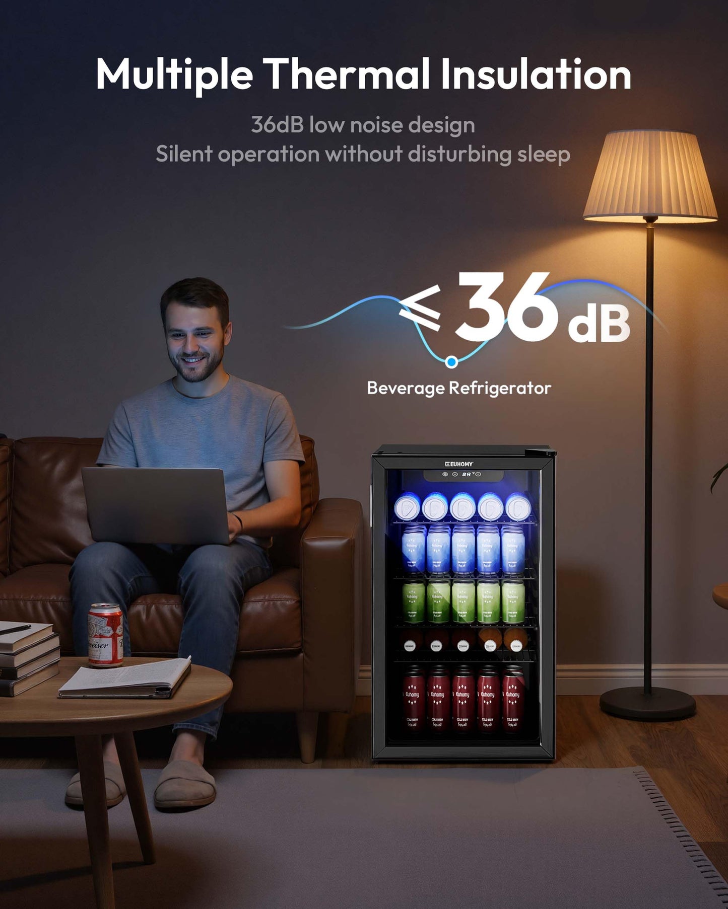 EUHOMY Mini Fridge 130 Can Beverage Refrigerator Cooler Glass Door for Soda Wine Beer, Beverage Cooler for Home, Bar, Office with Digital Temperature Control Adjustable Shelves, 3.2 Cu.Ft, Black
