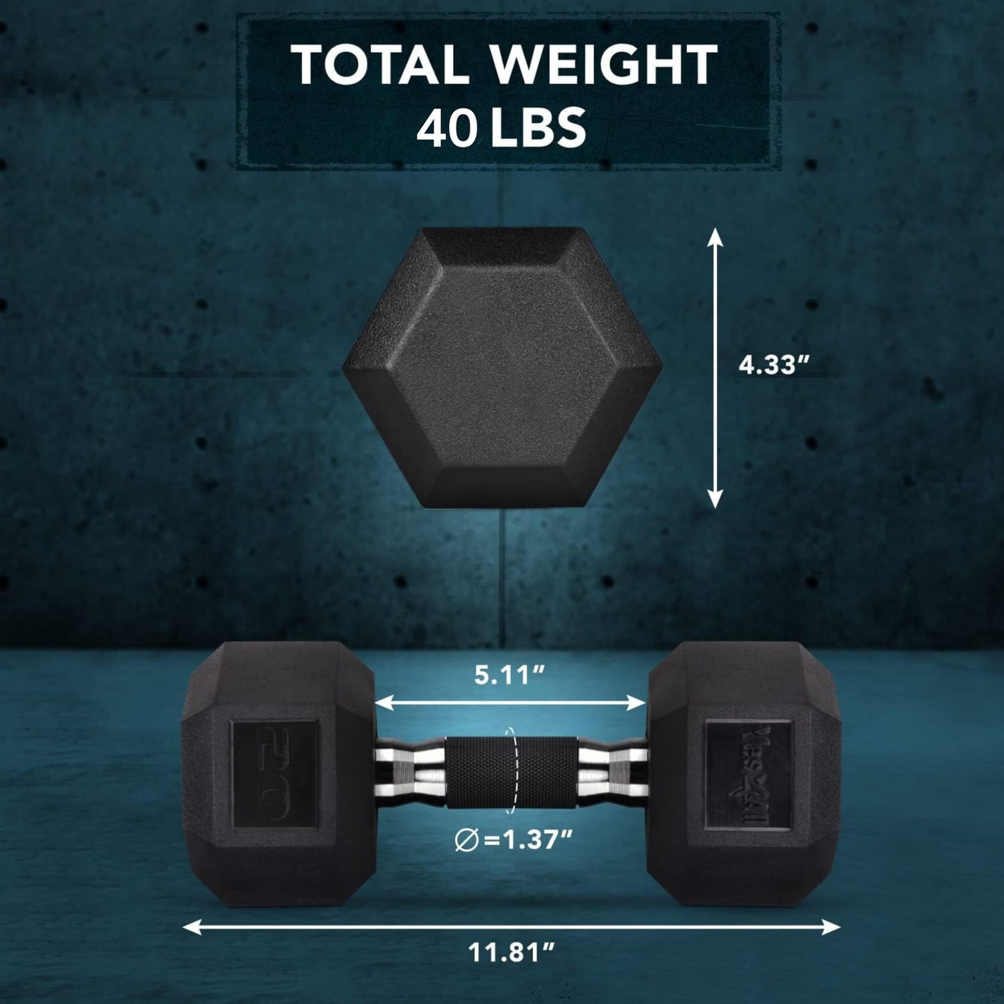 Dumbbell Hex - Rubber Grip - 20lbs - Pair