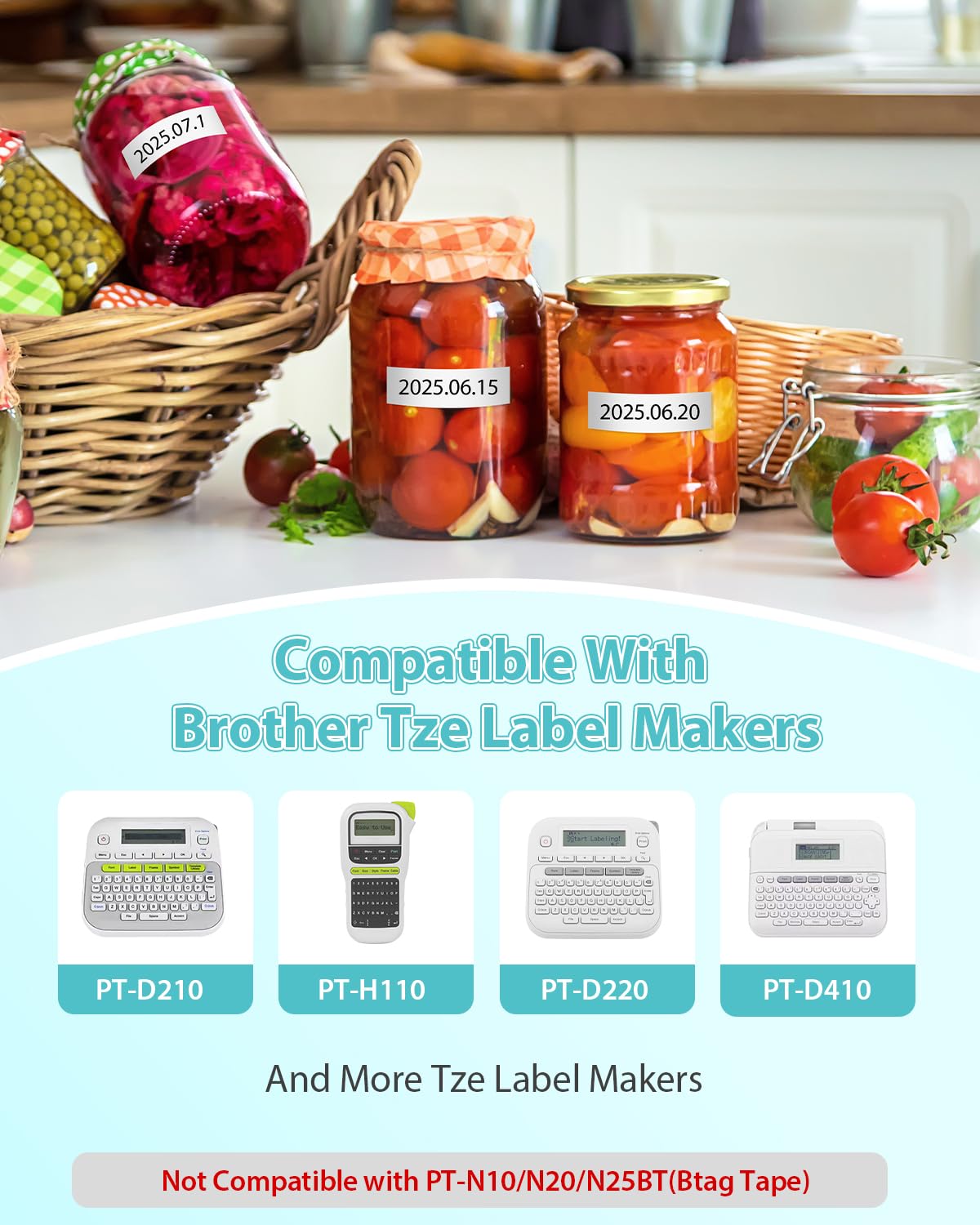 10 Pack Tze Label Maker Tape Tze231 Compatible for Brother TZe-231 Tze 12mm 0.47 Laminated White Tape 1/2" Tz-231 Refills for P Touch PT-D220 D210 H110 H100 D200 D400 1280 D610BT, Black on White