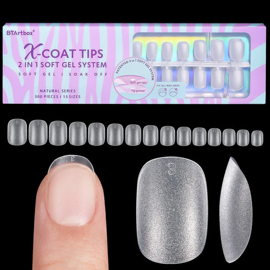 BTArtbox Extra Short Square Nail Tips - Short Squoval Gel Nail Tips, Natural Fake Nails with Tip Primer Cover, Pre-shaped Upgrade Matte Full Cover Nails for Home DIY Nail Salon