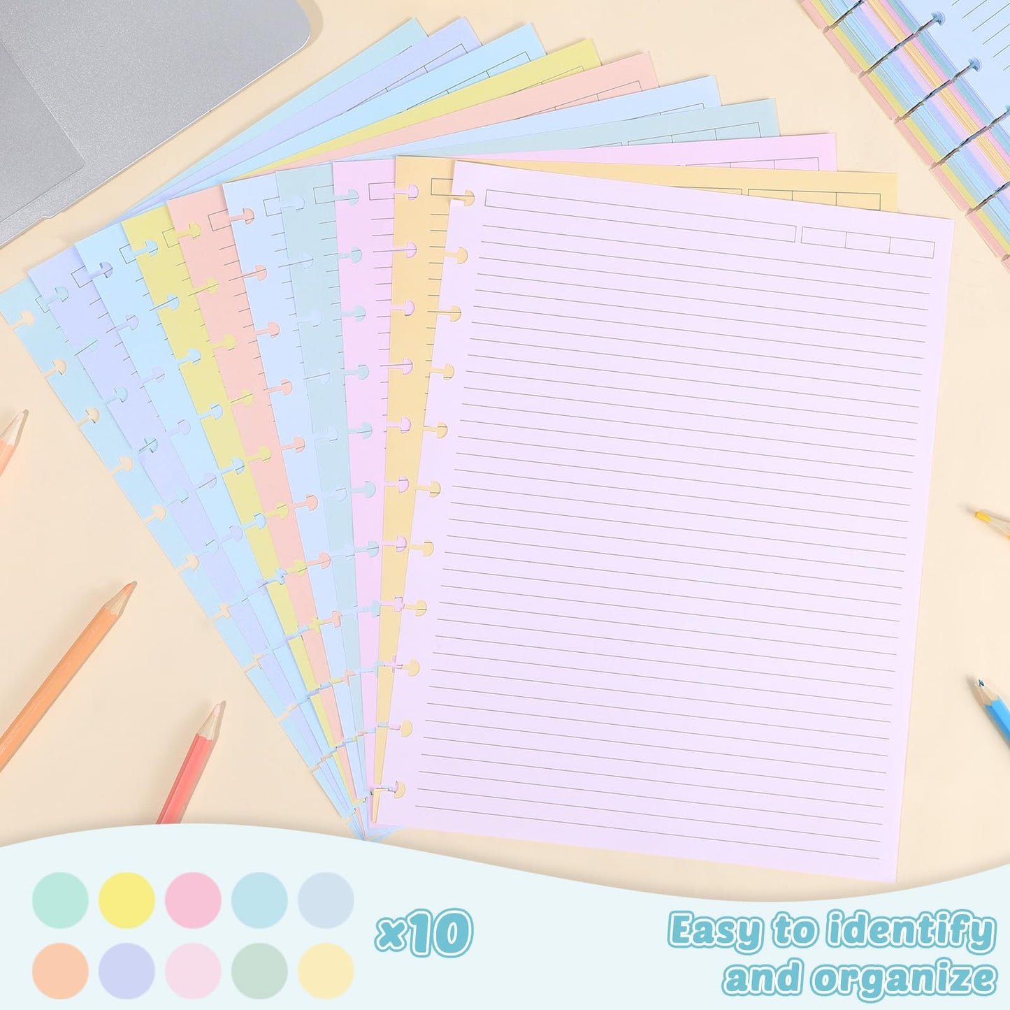 gisgfim 100 Sheets Letter Size Discbound Lined Refill Paper 8.5 x 11 Inch College Ruled Notebooks Planner Inserts 11 Disc Discbound Loose Leaf Paper Thicken for Writing School Office Supplies(Macaron)