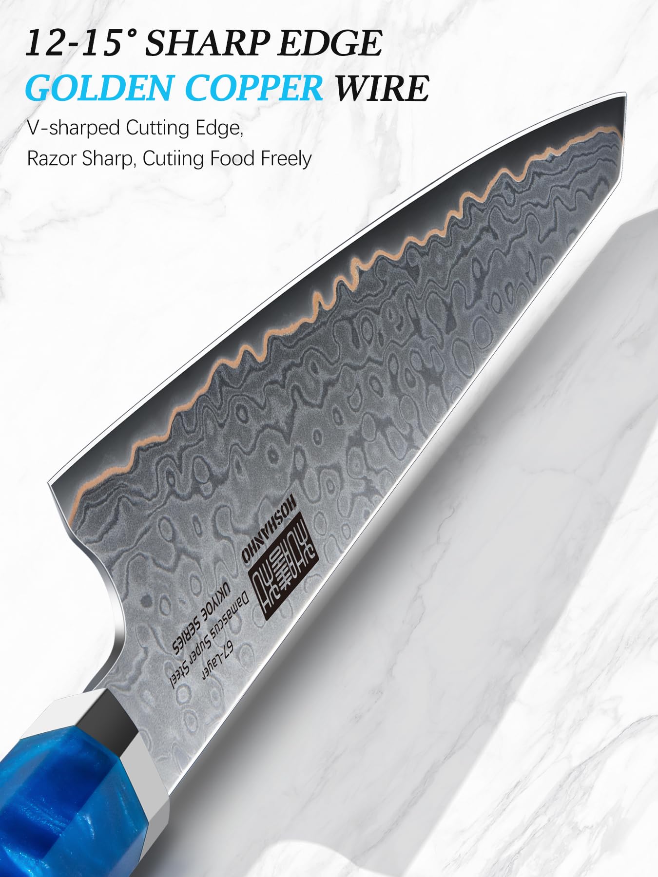 HOSHANHO Damascus 3 Pieces Knife Set, Professional 67-Layer Damascus Steel Kitchen Knife Set, Ultra Sharp Japanese Chef Knives Set with Ergonomic Blue Resin Stabilized Handle & Wood Gift Box