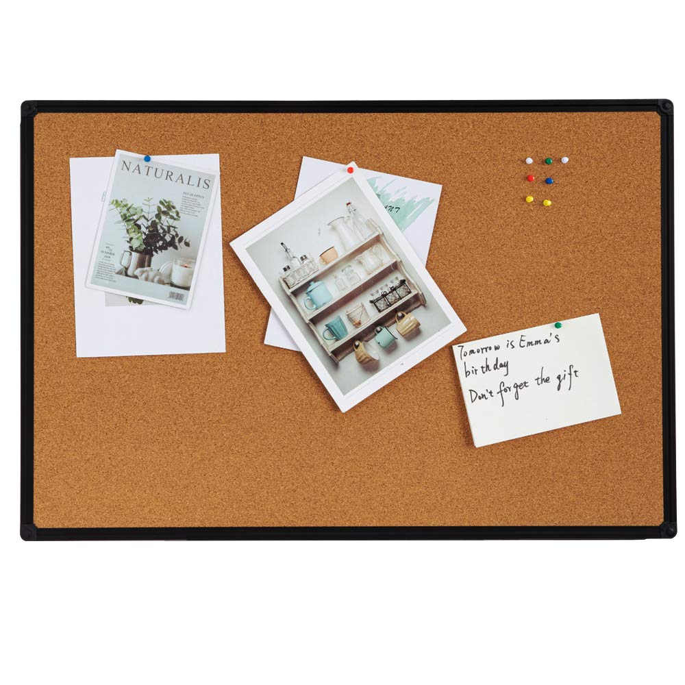 DexBoard 2-Pack Cork Board 36 x 24 Inch, Black Aluminum Frame Bulletin Board for Walls, Large Self-Healing Vision Board for Office, School, and Home, Hanging Notice Board with 10 Push Pins (3x2 Ft)