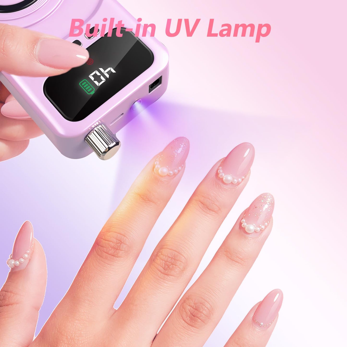 Lucidora Professional 40000RPM Electric Nail Drill – Cordless Rechargeable Nail File with UV Nail Lamp & Max 10H Battery Life | Multifunctional Nail Art Tools Kit for Gel Acrylic Removal & Home Salon