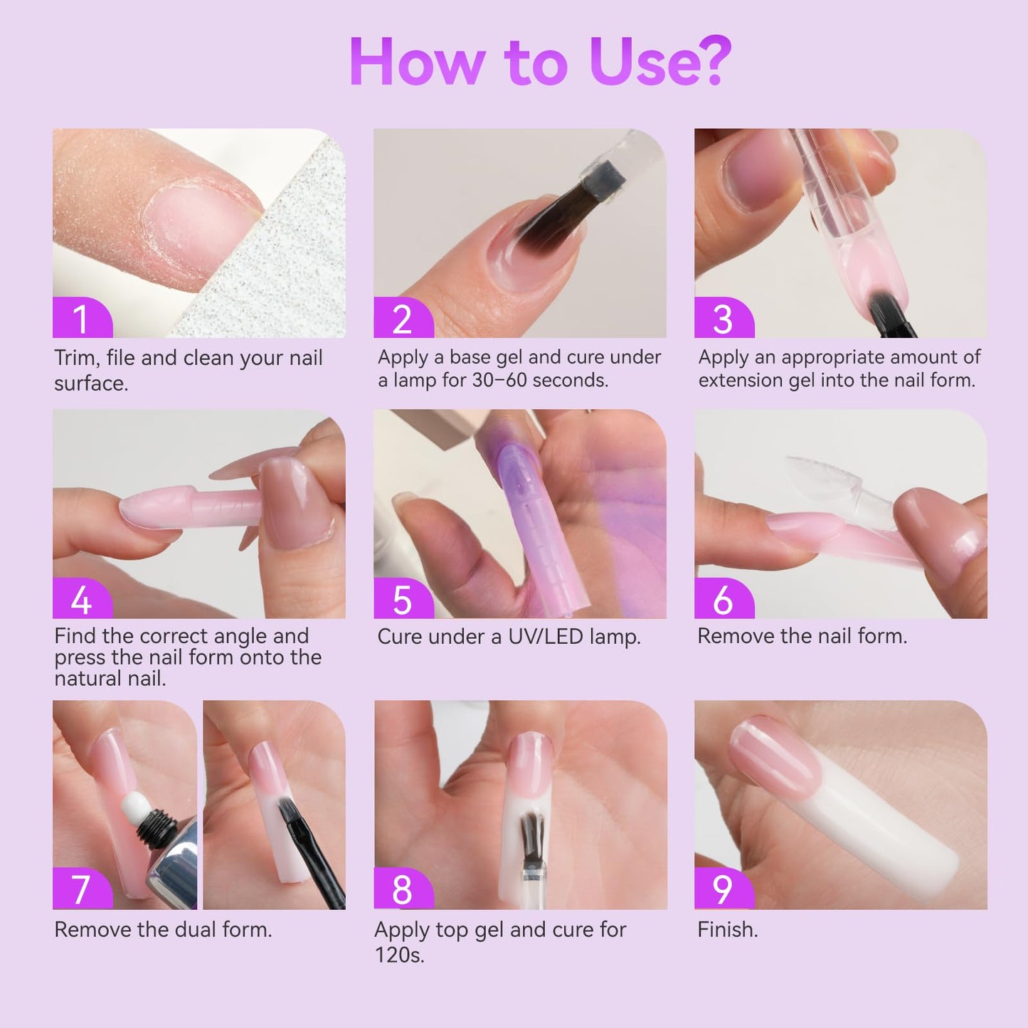 Gelike EC Dual Forms for Builder Gel: Square Space French Dual Nail Form Work with Polygel and Extension Gel - 15 Sizes 120PCS Reusable 20+ Times Clear 3D Acrylic Molds Kit with Straight Side C-curve