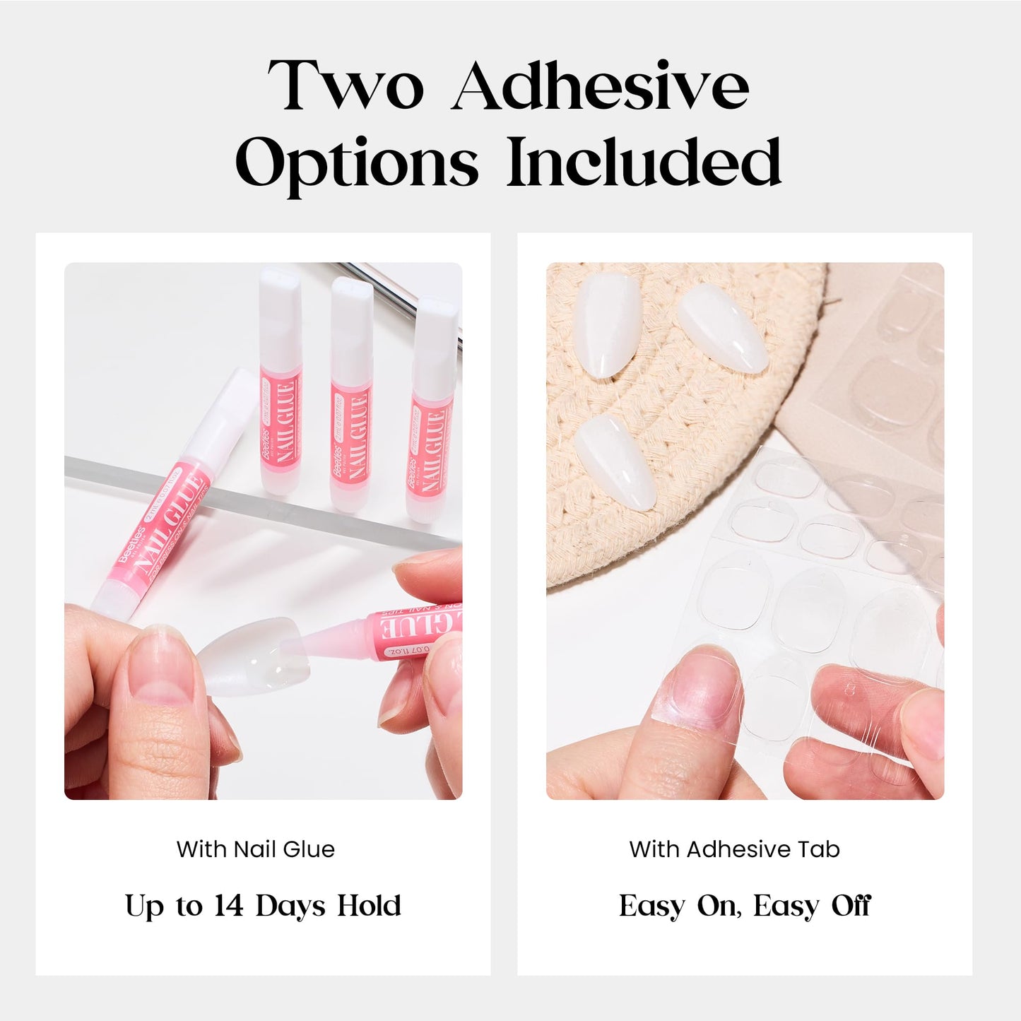 Beetles Natural Milky White Short Oval Press On Nails - White Press On Nails Short Oval with Nail Glue, Salon Quality in 16 Sizes - 32Pcs Soft Nail Gel Nail Kit Gift for Women