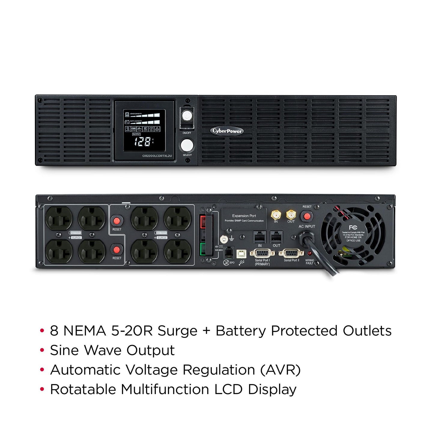 CyberPower OR2200PFCRT2U PFC Sinewave UPS Battery Backup and Surge Protector, 2000VA/1540W, 8 Outlets, AVR, 2U Rack/Tower, UL Certified