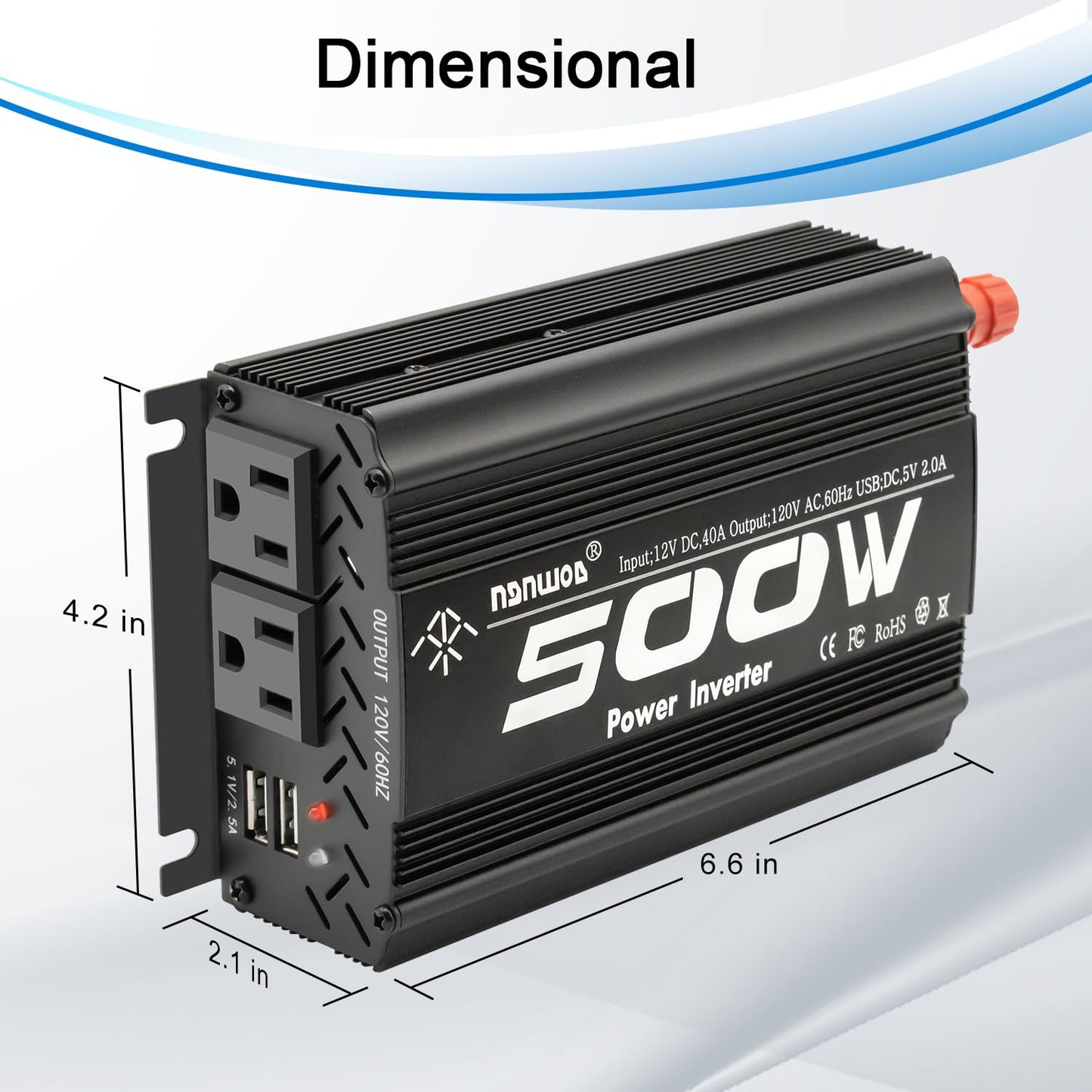 500 Watt Power Inverter car Inverter Rate 500W / Peak 1000W DC12V to AC 110V RV Inverter for Camping Charging Vehicle Power Inverter-Black(500W)