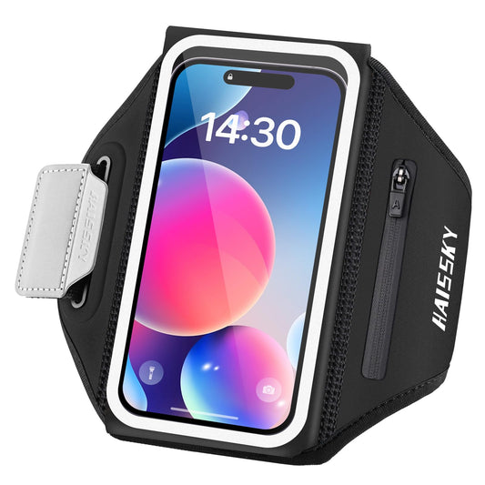 Running Armband with Earphone Bag Cell Phone Armband for iPhone 17 16 15 Pro 14 Plus 13 11 XR, Galaxy S24/S10 Water Resistant Sports Phone Holder Case & Zipper Slot Car Key Holder for 6.9 inch Phone