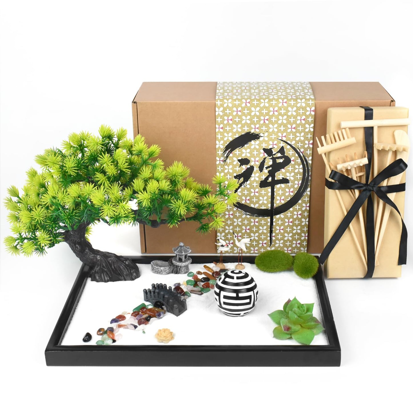 Artcome Japanese Zen Sand Garden for Desk - Home, Office Desk Accessories - Crafted Meditation Therapy Rectangle Tray - Mindful Relaxation Tool for Stress Relief