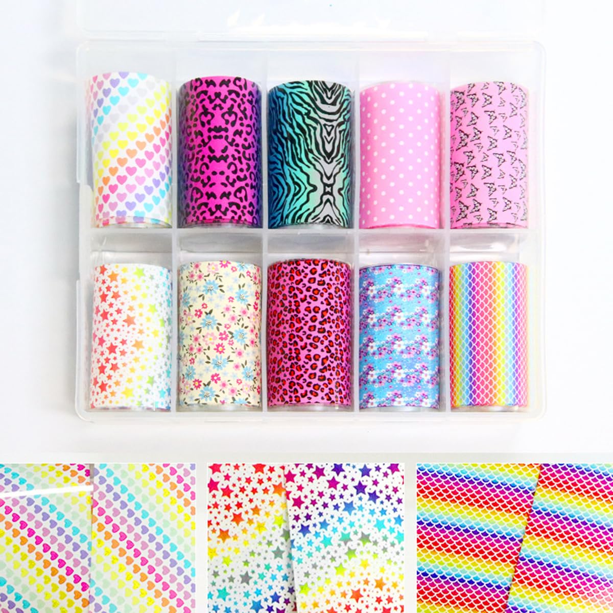 Leopard Print Nail Art Foils Transfer Stickers Spring Flowers Butterfly Nail Foils Adhesive Decals Nail Art Supplies Heart Star Polka Dot Starry Sky Paper Transfer Sliders for Women Nail Decorations