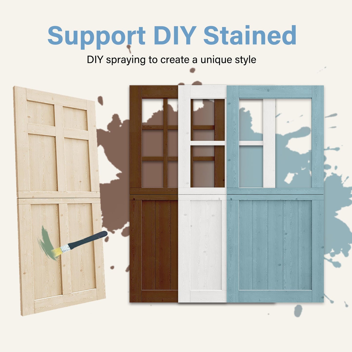 Floating Wood Shelves Dutch Door, 1.75" Pine with 1-Lite Glass Split Half Door for Exterior Front Entry, Patio Doorway & Interior Pantry/Back w/32" x 80" Doors Slab+1 Sill+4 Hinges+1 Latch+1 Lock Set