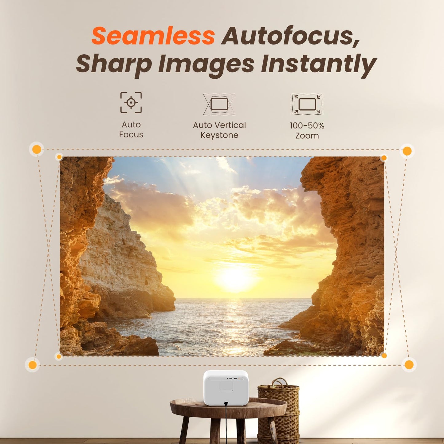 [Sound by JBL & Seamless Autofocus] Yaber 1080P Projector with WiFi 6 and Bluetooth, Portable Outdoor Movie Projector, Home Theater Projector for iPhone/TV Stick/HDMI/USB/Laptop/PS5-White