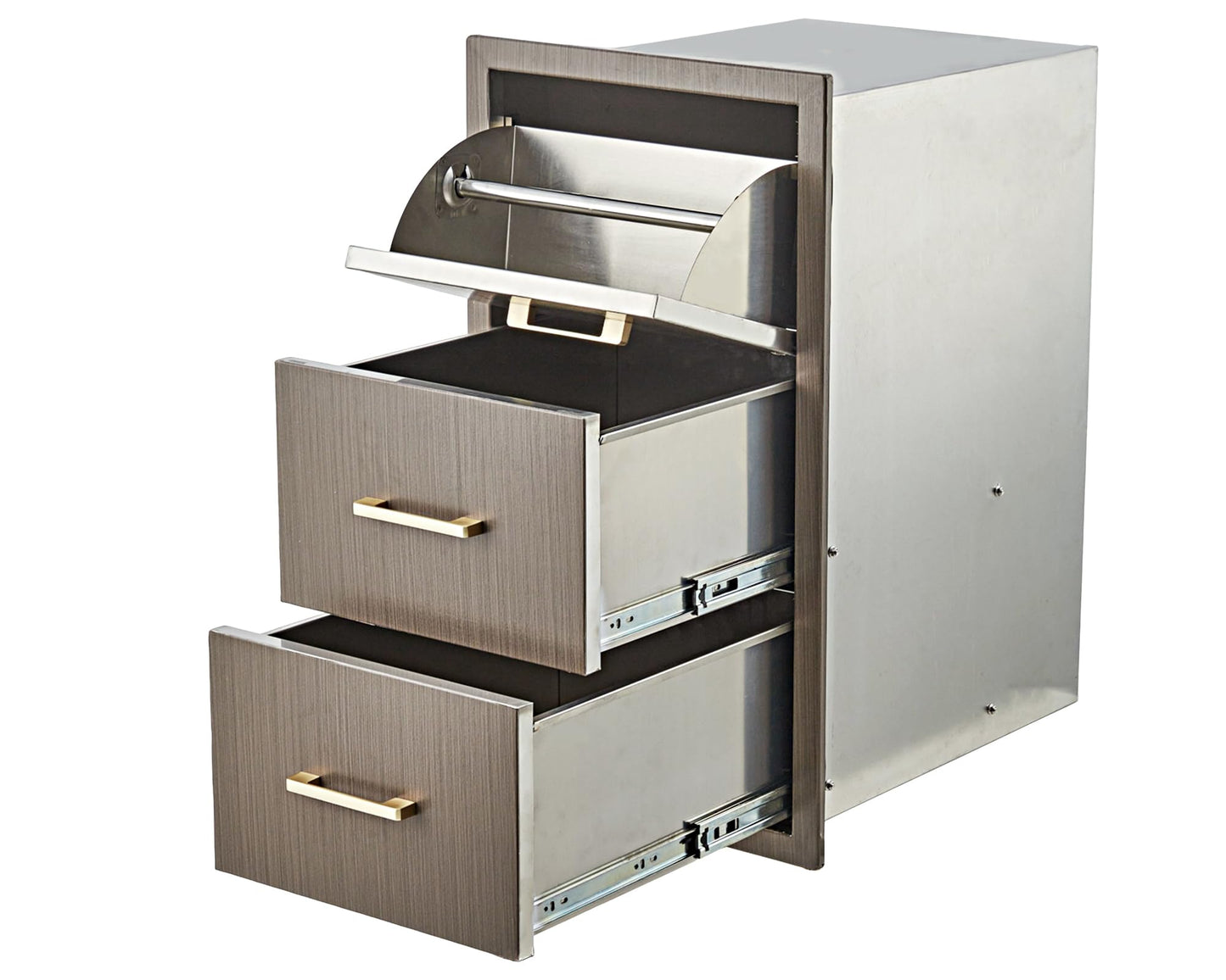 GAOMON Outdoor Kitchen Drawers 17" W x 30" H x 21" D, Flush Mount Triple BBQ Drawers with Stainless Steel Handle, Paper Towel Holder Combo for BBQ Island, Patio Grill Station