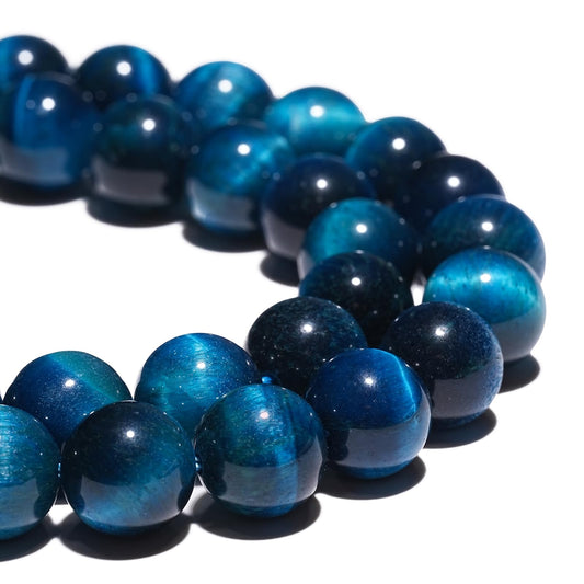 10mm Natural Blue Tiger Eye Gemstone Beads Polished Round Smooth Stone Beads for Bracelets Jewelry Making 15inch Loose Beads