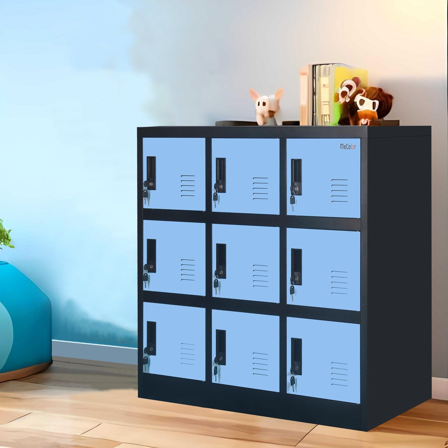 MECOLOR Metal Kids Locker for Girls Bedroom and Playroom Storage for Clothes,Bags,Toys and Book (Blue, 9D)