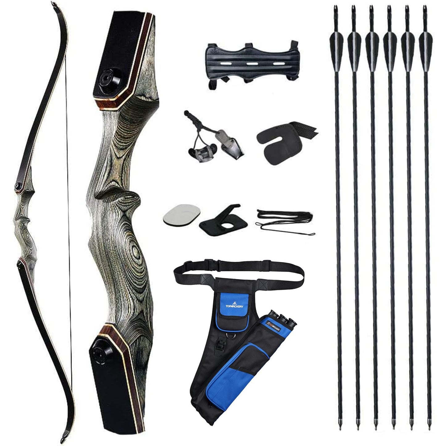 TOPARCHERY 60'' Archery Recurve Bow Takedown Bow Hunting Bow and Arrow Set Adult Target Practice Competition Survival Longbow Right Hand 30-50lbs with 6pcs Fiberglass Arrows (50lbs)