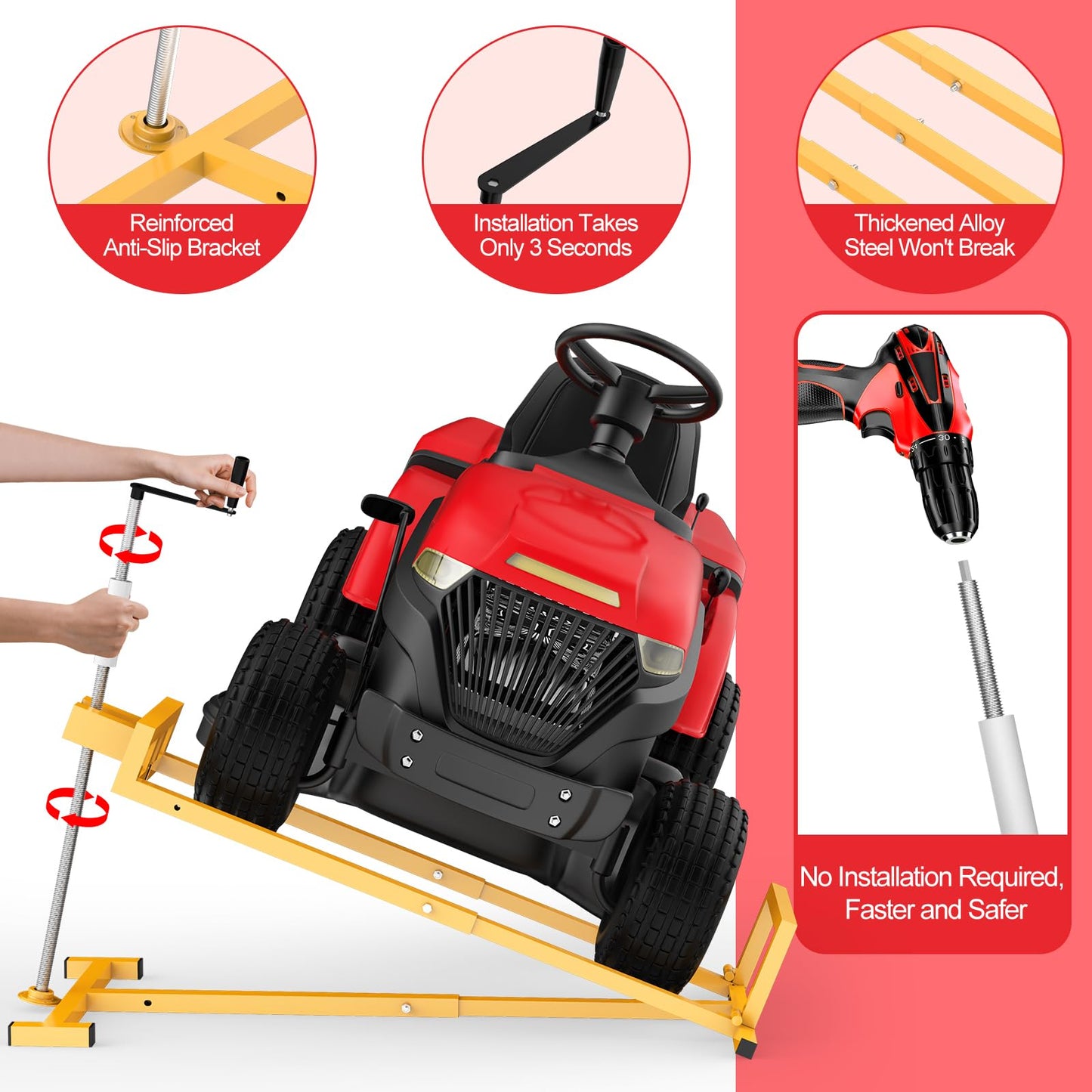 1200LBS Heavy-Duty Lawn Tractor Lift & Riding Mower Lift Jack, 3 Mins Quick Setup, Steel Frame Lawn Mowers & Lawn Mower Lift with Rotating Sleeve & Manual and Power Tool Handle