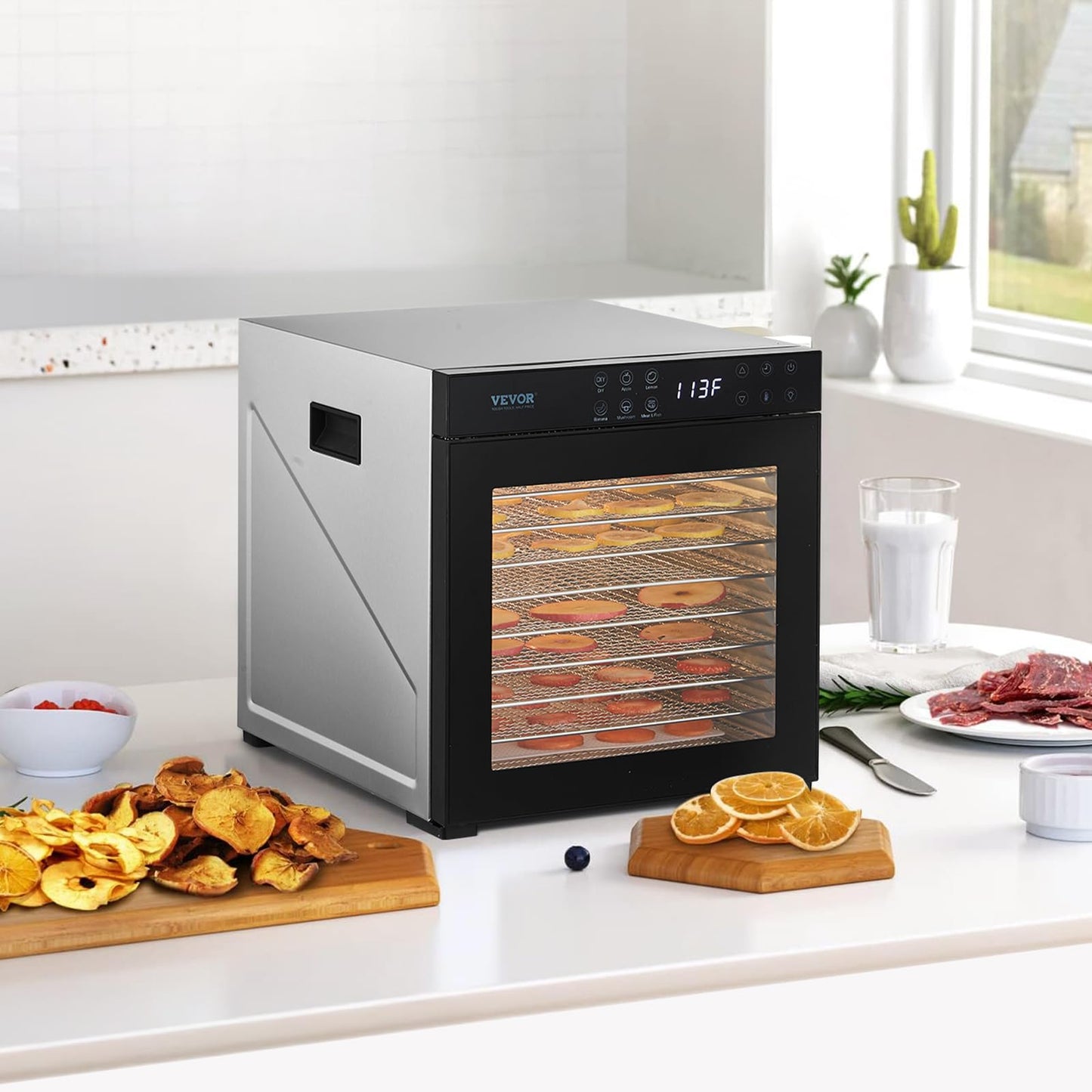 VEVOR Food Dehydrator, 10 Stainless Steel Trays Dehydrators Machine, 1000W Food Dryer with Adjustable Temp & 24-Hour Timer, Food Dehydrator for Jerky Meat Fruit Vegetables Herbs Dog Treats