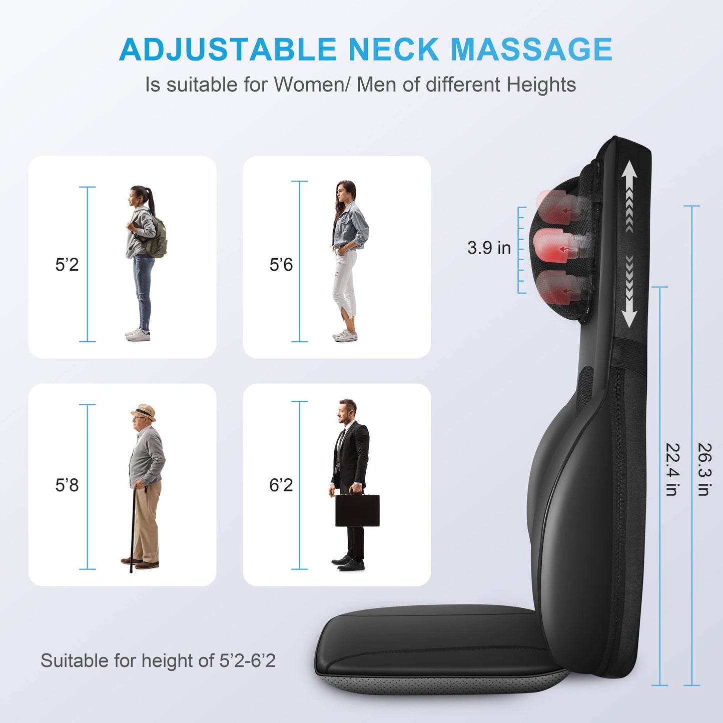 COMFIER Shiatsu Back Massager with Heat, Deep Kneading & Rolling Massage Chair Pad, Chair Massager for Office Home Use