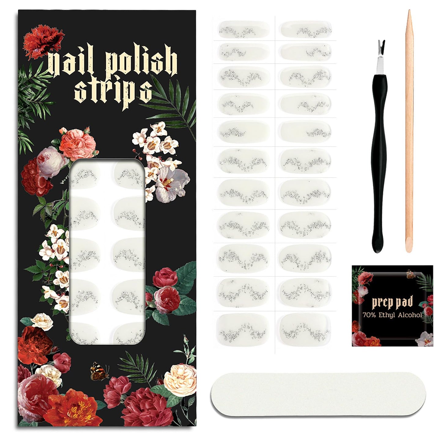 ruyeefam Nail Polish Strips (No UV Lamp Needed) - 22 Pcs Salon Quality Gel Nail Stickers - Long Lasting Wraps (Creamy Silk White)