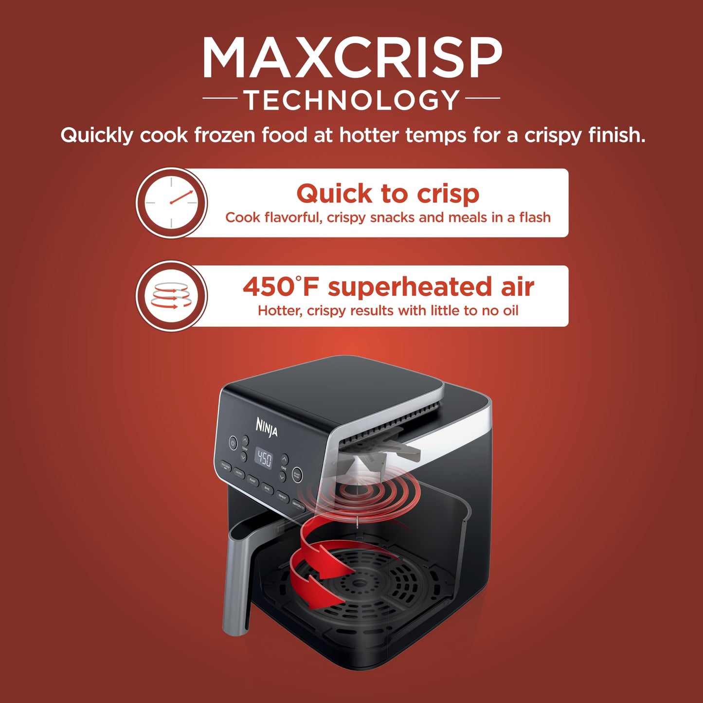 Ninja | Air Fryer | 6.5 QT Pro XL Capacity fits 9lbs of Wings | 6-in-1 Max Crisp, Air Fry, Roast, Bake, Reheat & Dehydrate | Nonstick Basket, Crisper Plate & Recipe Guide | Grey | AF181