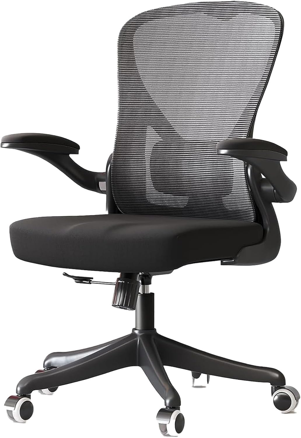 Ergonomic Office Chair with Adjustable Lumbar Support & Flip-Up Armrests - High Back Computer Desk Chair with Thickened Seat Cushion, Rolling Wheels for Home/Office Study Work (01Blcak)