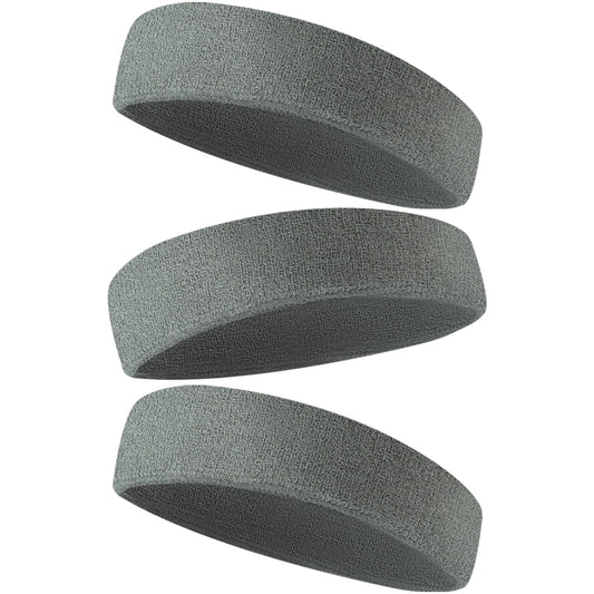 Sweatbands Men's and Women's Sports Bandanas 3 Pack Grey Towel Fabric Moisture Transferring Sports Bandanas for Tennis, Basketball, Running, Gym and Fitness Workouts
