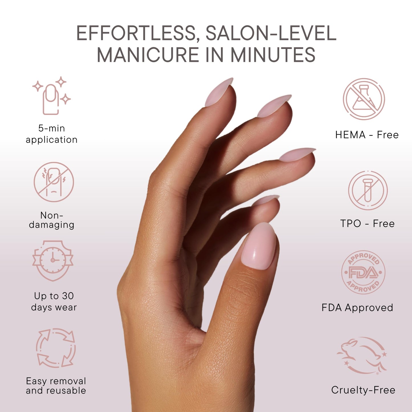Celebritips Press On Nails - Salon U-ltimate™ | Clean Pink, Extra Short Almond Nails, Reusable | 16 sizes - 32 Nails Kit with Glue and Sticky Tabs