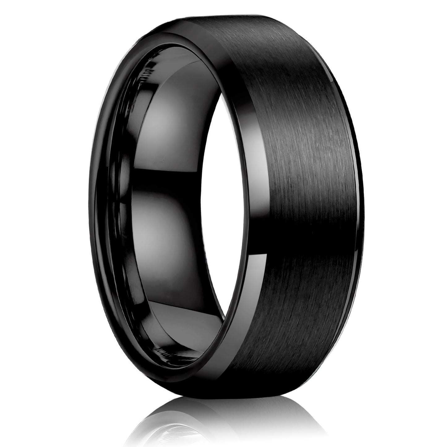Jstyle Stainless Steel Rings for Men Women 8MM Wedding Band Rings Matte Surface - Beveled Polished Edge Mens Ring Size 8.5 Black Ring for Men
