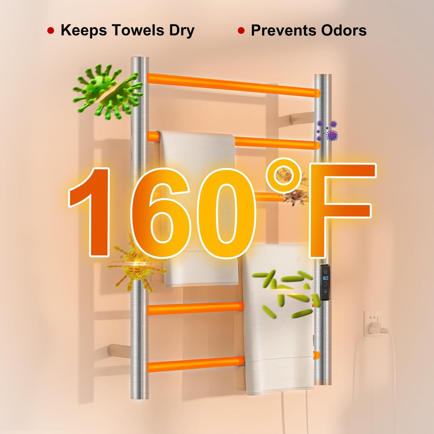 BLARALA Heated Towel Racks for Bathroom, Wall Mounted Electric Towel Warmer Racks with Timer & Temperature Control, 6 Bar Stainless Steel Towel Heater for Bathroom, Brushed Silver, Plug-in