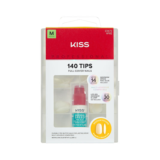 Kiss PROFESSIONAL, Press On Nails, Nail glue included, 'Earthly', White, Medium Size, Round Shape, Includes 140 Nails, 3g Glue