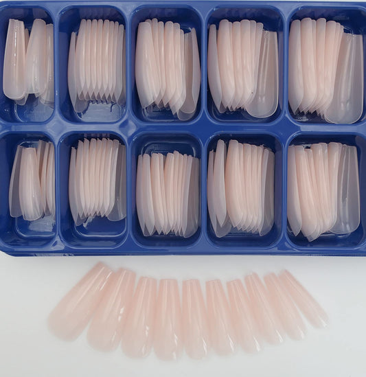 LoveOurHome 100PC Coffin Press-on Nails Nude Medium Acrylic Tips, Ballerina Style, Full Cover, Artificial Fingernails