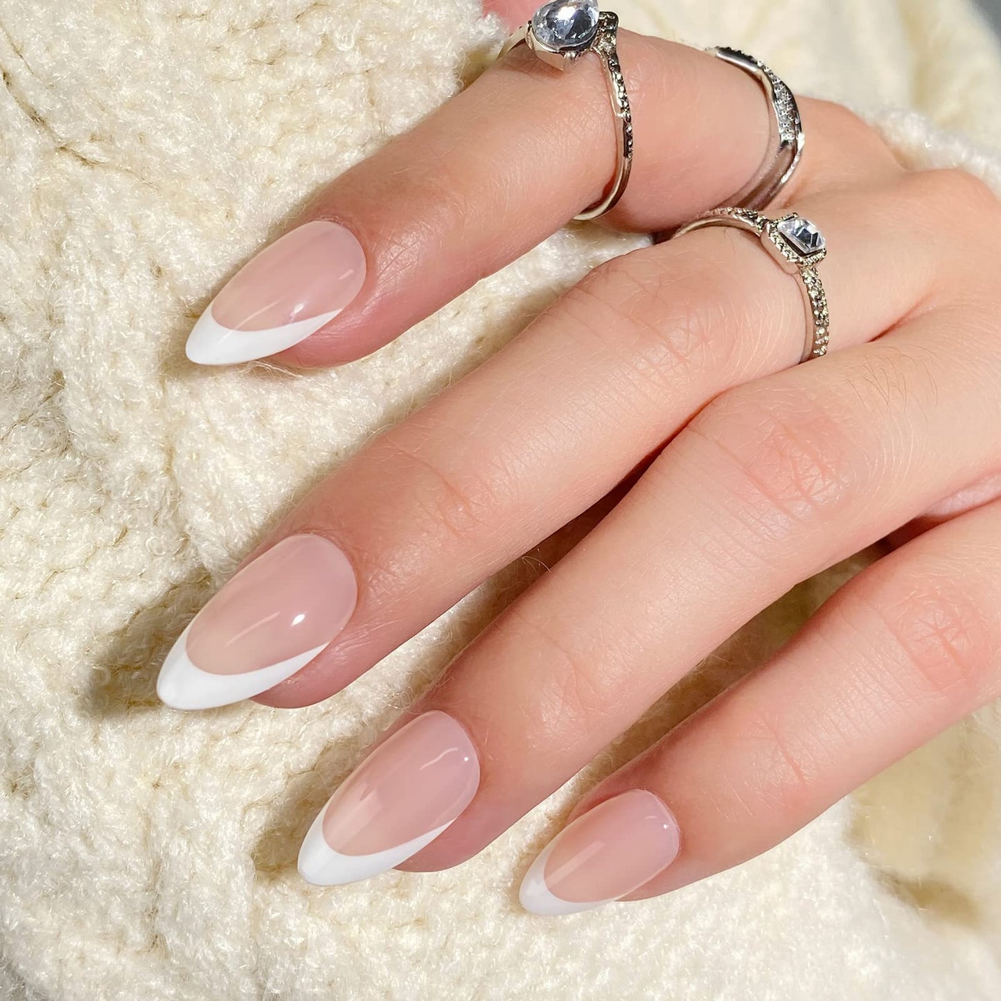 BTArtbox Press On Nails Short - Supremely Fit & Natural Soft Gel French Tip Press On Nails, Glue On Nails with Nail Glue, White French & Classic White