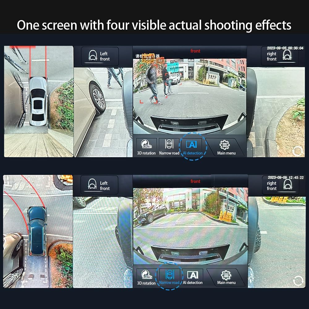 BY-J 360 Degree Bird View Surround System, 1080P Car DVR Recording Panoramic View, 6CH All Round Rear View Camera with AI Intelligence, for Car, SUV, Van Vehicles
