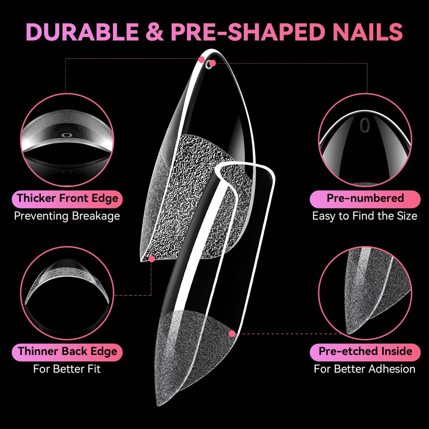 Makartt 420Pcs Medium Almond & Coffin Nail Tips, 2 Shapes in 1 Box Clear Full Cover Fake Nails with 15 Sizes Each, Pre-Etched Inside Medium Nail Tips for DIY Press On Nails, Nail Extensions at Home