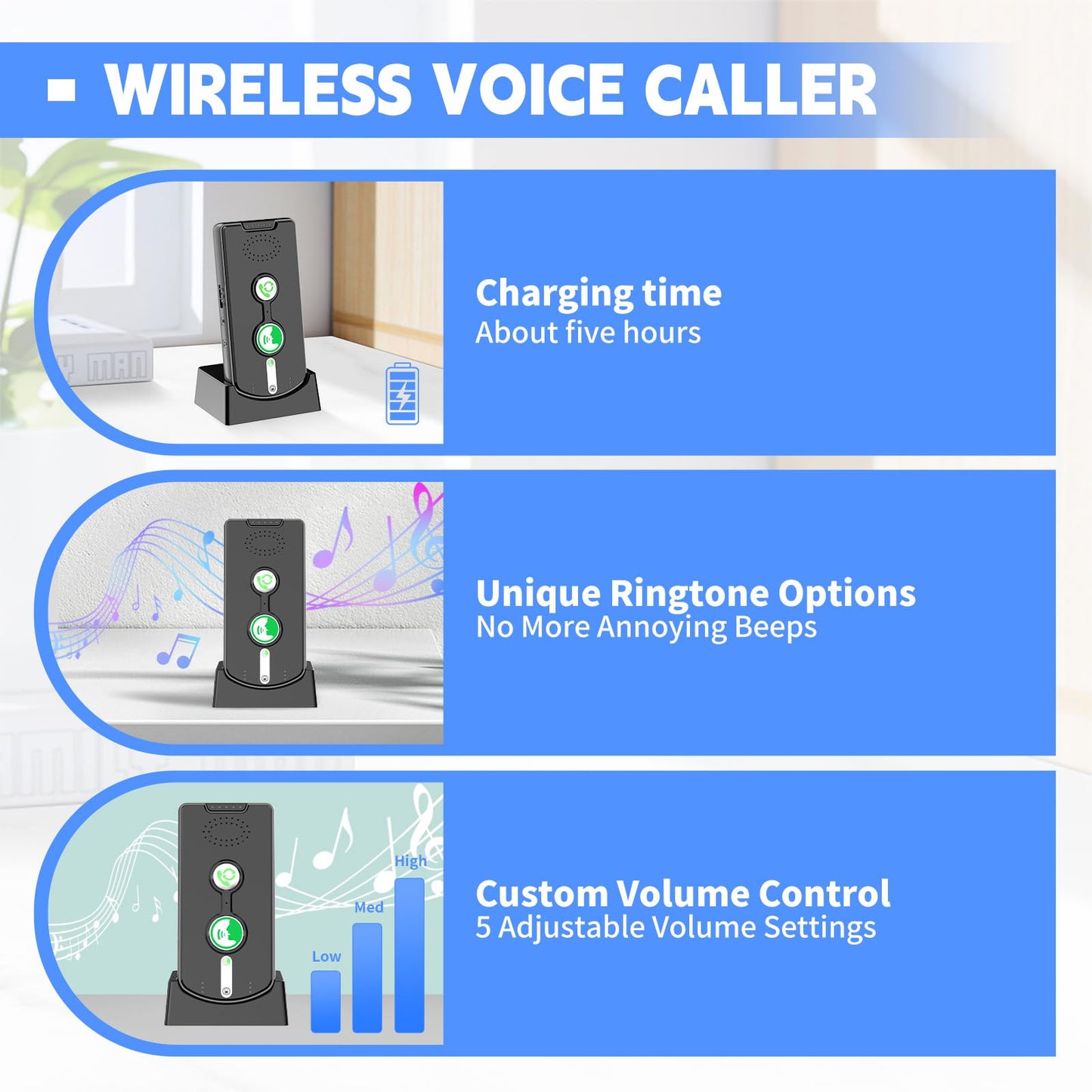 2 Way Wireless Doorbell Intercom Indoor Outdoor, Long Range Door Intercoms System for Home with Waterproof Cover Rechargeable Battery,30 Days Long Standby Time 5 Level Volume Adjustment（3 Pack）