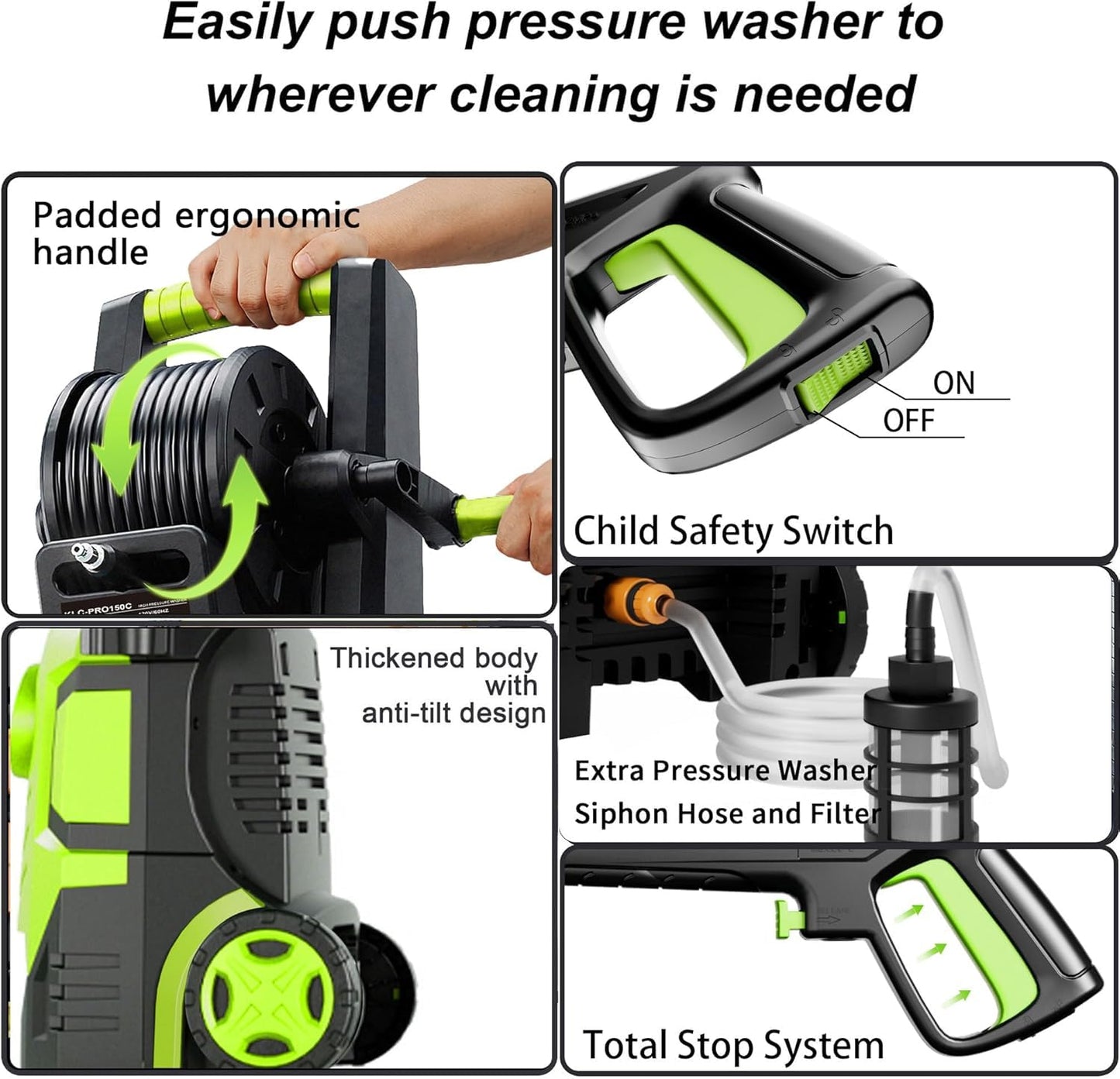 2026Upgraded Pressure Washer 5000PSI with Adjustable Touch Screen 8 Level, 34" Tall, 4 Quick Connect Nozzles,Inlet Hose&Filter&500mlFoam Cannon for Cars/Fences/Driveways/Home Cleaning,Yellow