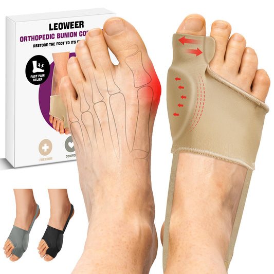 LEOWEER Bunion Corrector Sleeve, Breathable Bunion Big Toe Alignment Splint with Anti-Slip Heel Grip,4 Sizes,Extra Thick Gel Pads & Adjustable Straps for Hallux Valgus Comfort. (Beige, XL: MEN 10-13)
