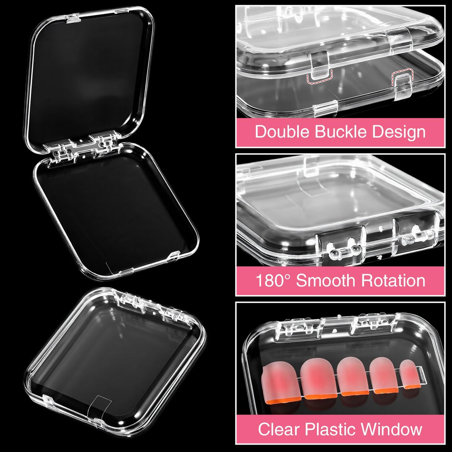 56Pcs Press On Nail Packaging Box Set with 10M Adhesive Tape Clear Acrylic Nail Case Display Organizer for Storage and Nail Art Business Salon Supplies