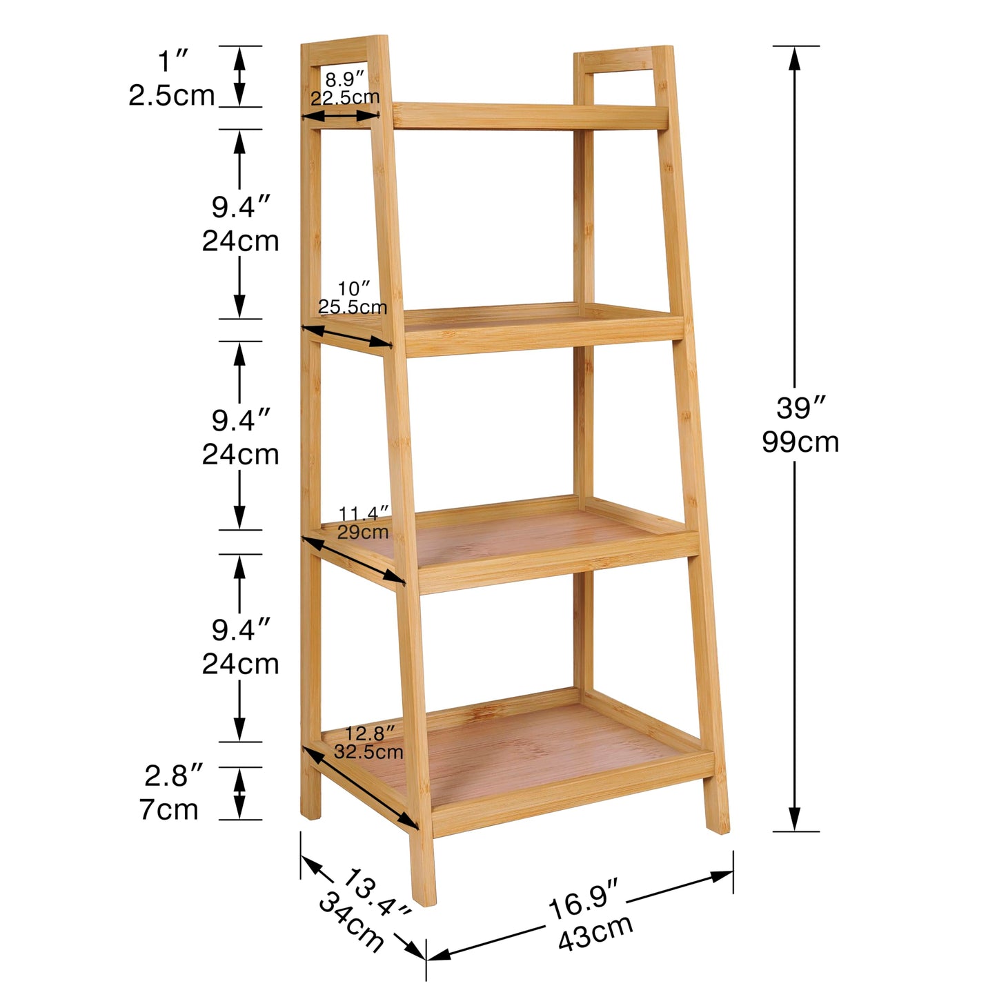 SMIBUY Bamboo Ladder Bookcase, Bathroom Storage Rack Organizer, 4 Tier and 5 Tier Freestanding Plant Display Stand Space Saver Shelves for Bedroom, Kitchen, Balcony (Natural, 4 Tiers (39" H))