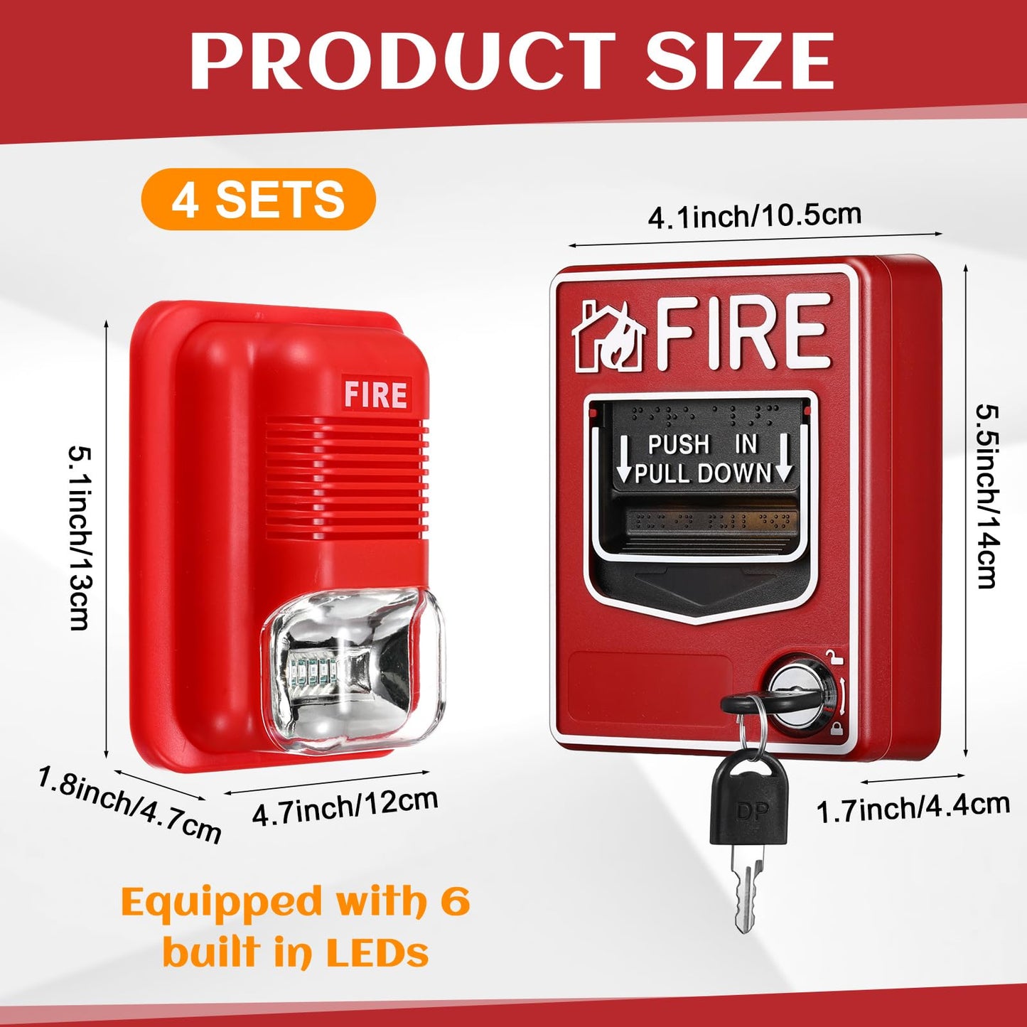 Relaxweex 8 Pcs Fire Alarm Pull Station Fire Warning Siren 12/24V DC Sound and Light Emergency Alarm Dual Action Manual Call Point with Key Security Horn Buzzer for Home or Office
