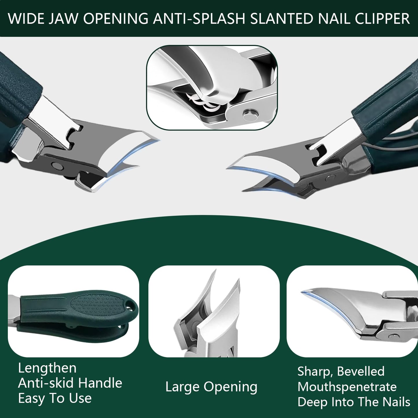 Eagle Beak Beveled Nail Clippers,4PCS Angled Nail Clipper Set,Long Handle Wide Jaw Opening Anti-Splash Slanted Nail Clipper,Fingernail and Curved Toenail Clippers for Ingrown&Thick Nails for Men Women