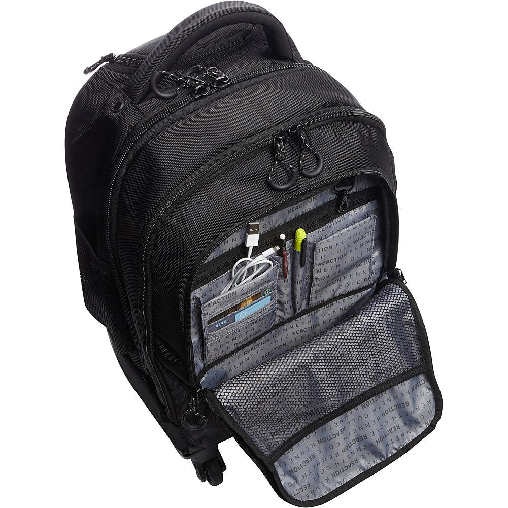 Kenneth Cole REACTION 17" Polyester Dual Compartment 4-Wheel Laptop Backpack, Black