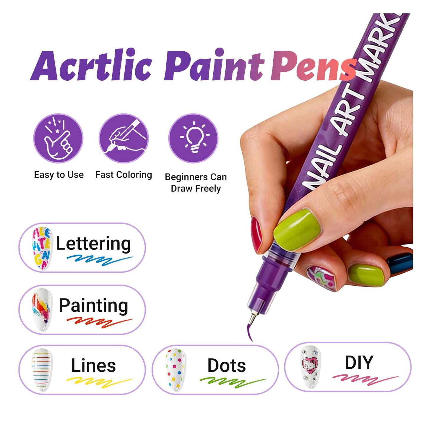 12 Colors Nail Art Pens Set, Upgrade DIY Nail Art Markers Drawing Painting Liner Pen, 3D Nail Art Tools, Graffiti Dotting Drawing Painting Point Liner