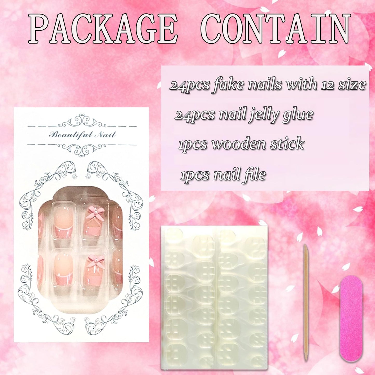 FIEONCIY Press on Nails Short Square Shaped Glossy Full Cover Square French False Nails with Designs Artificial Short Square Fake Nails with Charms Glue Stick ons Fingernails for Women Girls(D771)