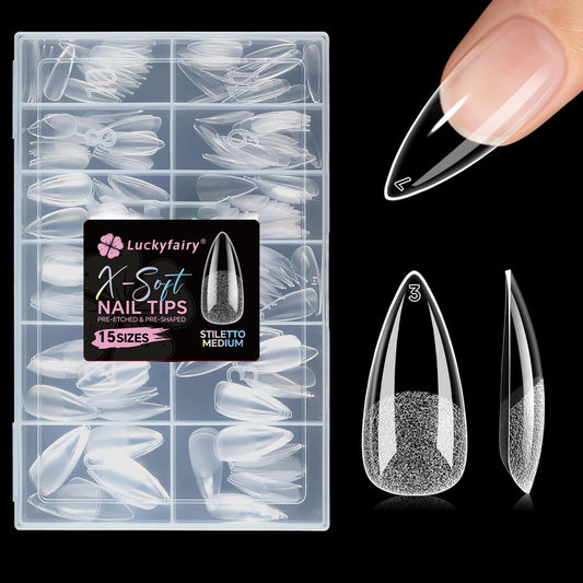 Luckyfairy Medium Stiletto Nail Tips, 270pcs 15 Sizes