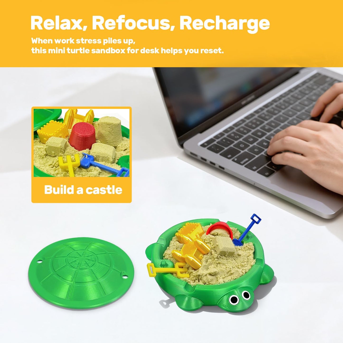 Estairkas Mini Turtle Sandbox Zen Garden for Desk, Desktop Sandbox on the Go Stress Relief, Mini Desk Zen Sand Garden Kit with Lid, Funny Coworker, Birthday, Friend Gifts Idea