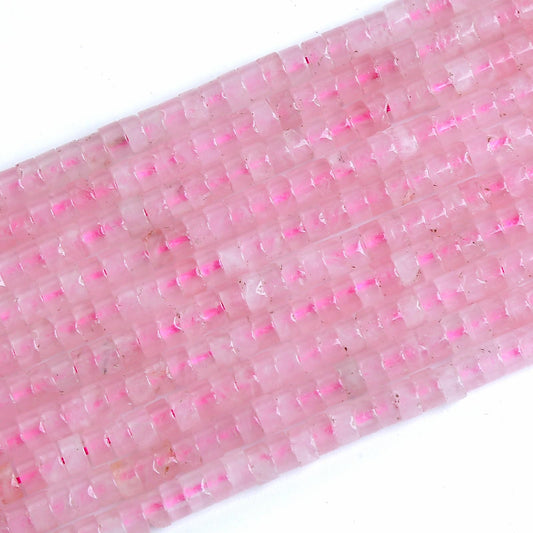 150pcs 2x4mm Natural Rose Quartz Tube Shape Beads Loose Flat Round Cylinder Flat Spacer Green Stone Beads for Bracelet Earrings Jewelry Making