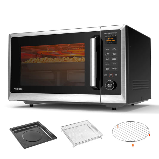 TOSHIBA OptiChef Air Fryer Combo Countertop Microwave Oven with 2.4-Inch Color Screen, Origin Inverter Technology, Smart Sensor, Compatible with Alexa, 1100W, 1.3 Cu.Ft, Silver ML2-STC13SAIT(SS)